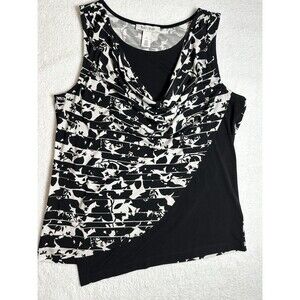 WHBM Women’s Black White Geometric Drape Tank Top Small EUC Sz L